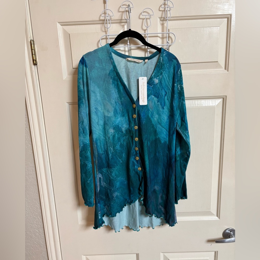 NWT Soft Surroundings Mariposa Lettuce Trim Boho Tunic Top